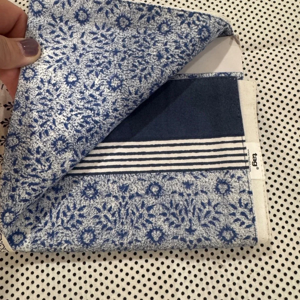 Tag Hand Block Printed Table Runner Blue White Floral 100% Cotton 14.5x72 Jaipur